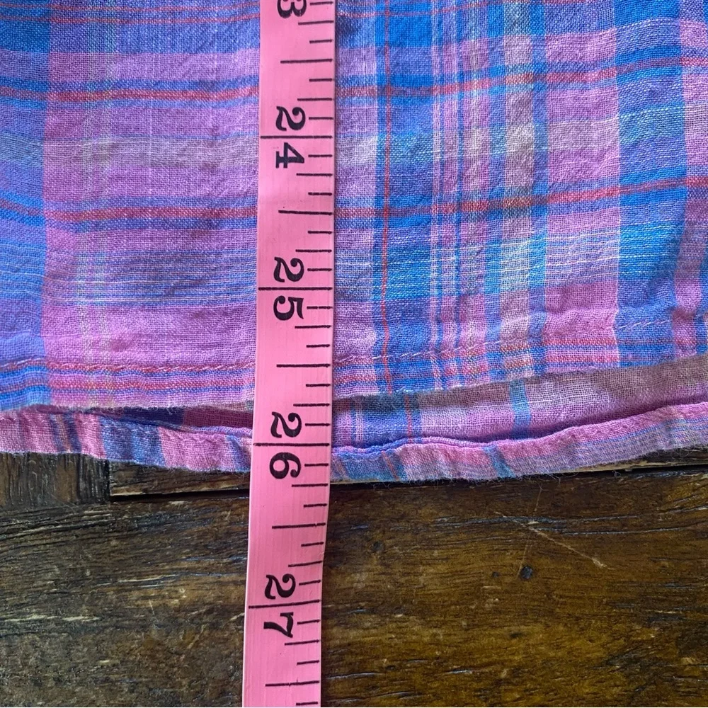 J Jill Two Piece Set Pink Plaid Button Up Top Linen Pull On Wide Leg Pants S